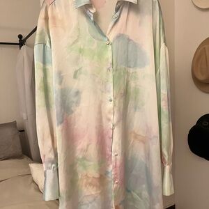Zara Pastel Multicolored Oversized Button Up